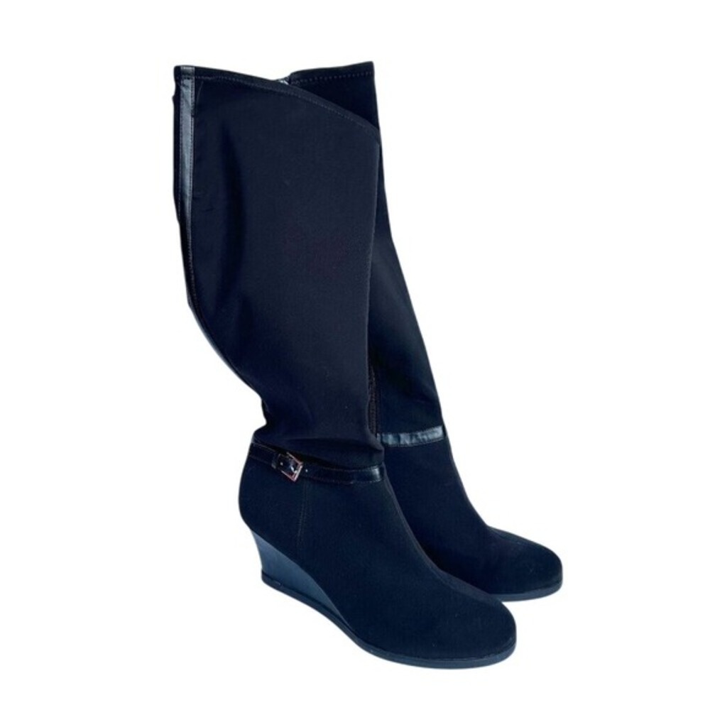 RALPH LAUREN Women's Black Knee-High Wedge Stretch Boots SIZE 10